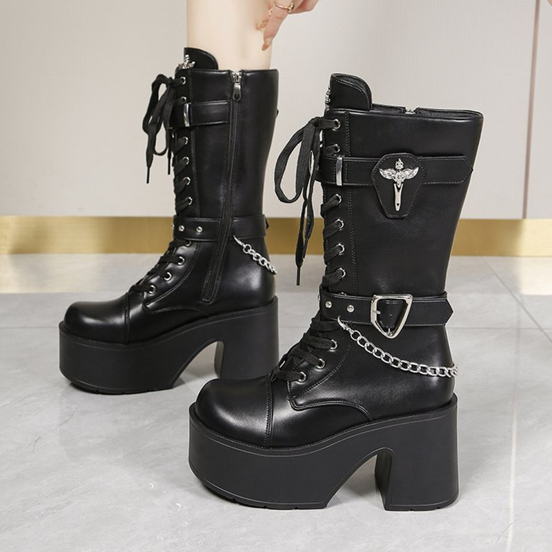 Goth Platform Chunky High Heel - Motorcycle Chain review and price